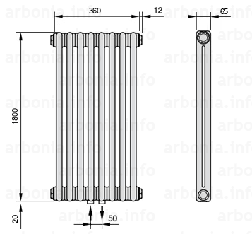 Arbonia трубчатый Радиатор 384x1800 боковое подключение